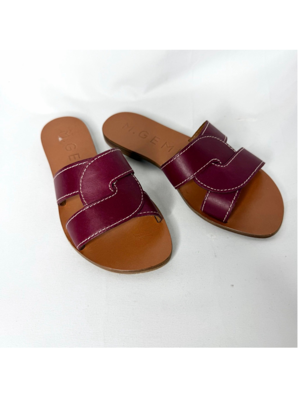 Women's M.Gemi Burgundy Leather Slide Sandals Size 6